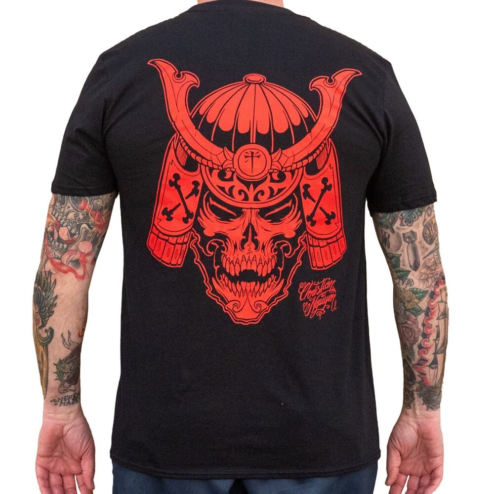 Samurai Skull Men's Custom Tattoo Art Black & Red Tee S-M-L-XL-2XL NWT